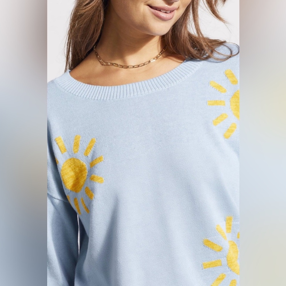 Tribal Jeans Sz S Tide Blue Crew Neck Sunshine 3/4 Sleeve Sweater NWT $108 - Picture 2 of 10